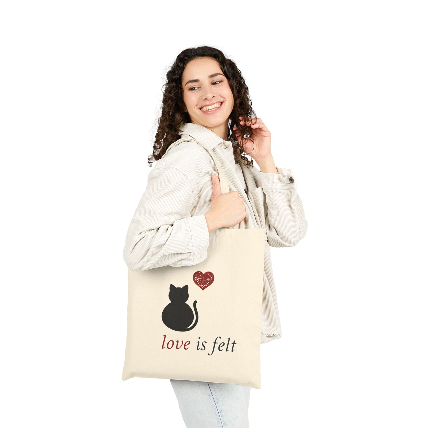 Love is felt Cat Cotton Canvas Tote Bag