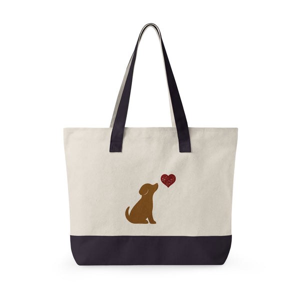 Golden Dog & Heart Zippered Canvas Tote