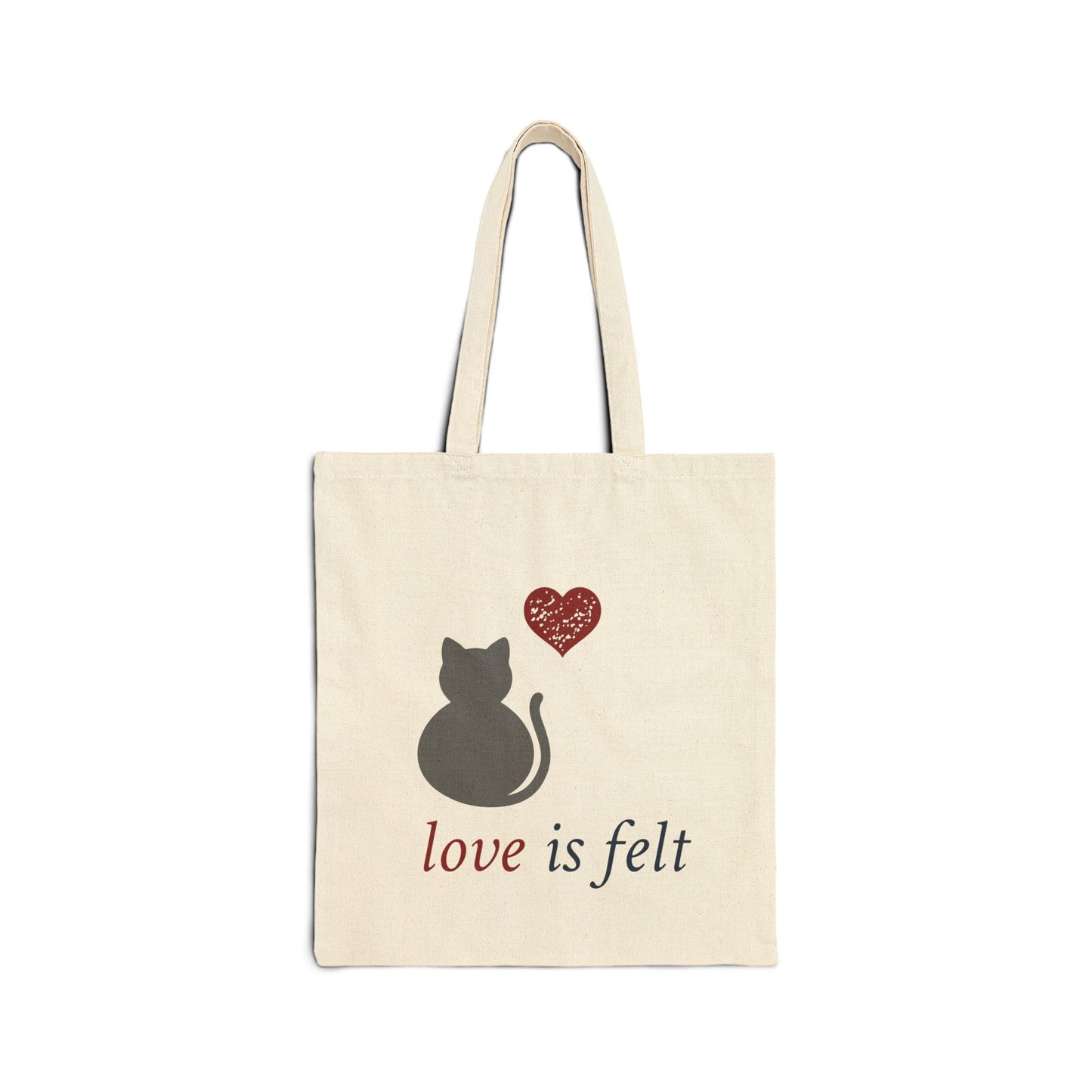 Love is felt Grey Cat Cotton Canvas Tote Bag