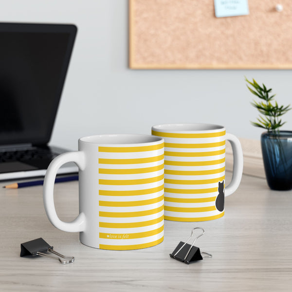 Yellow Striped Black Cat Ceramic Mug (11oz)