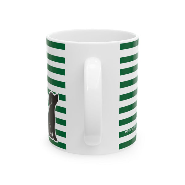 Striped Green Ceramic Mug — Classic Green White Stripe Coffee Cup (11oz)