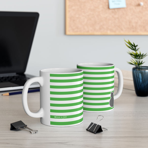 Striped Green Cat Ceramic Mug — Cute Cat Lover Coffee Cup - WP