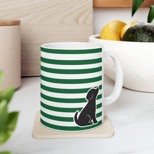 Striped Green Ceramic Mug — Classic Green White Stripe Coffee Cup (11oz)