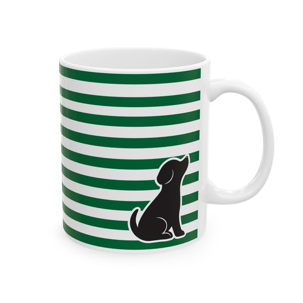 Striped Green Ceramic Mug — Classic Green White Stripe Coffee Cup (11oz)