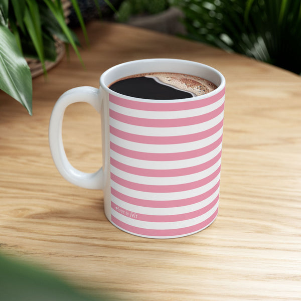 Pink Stripe Cat Mug — Cute Ceramic Coffee Cup