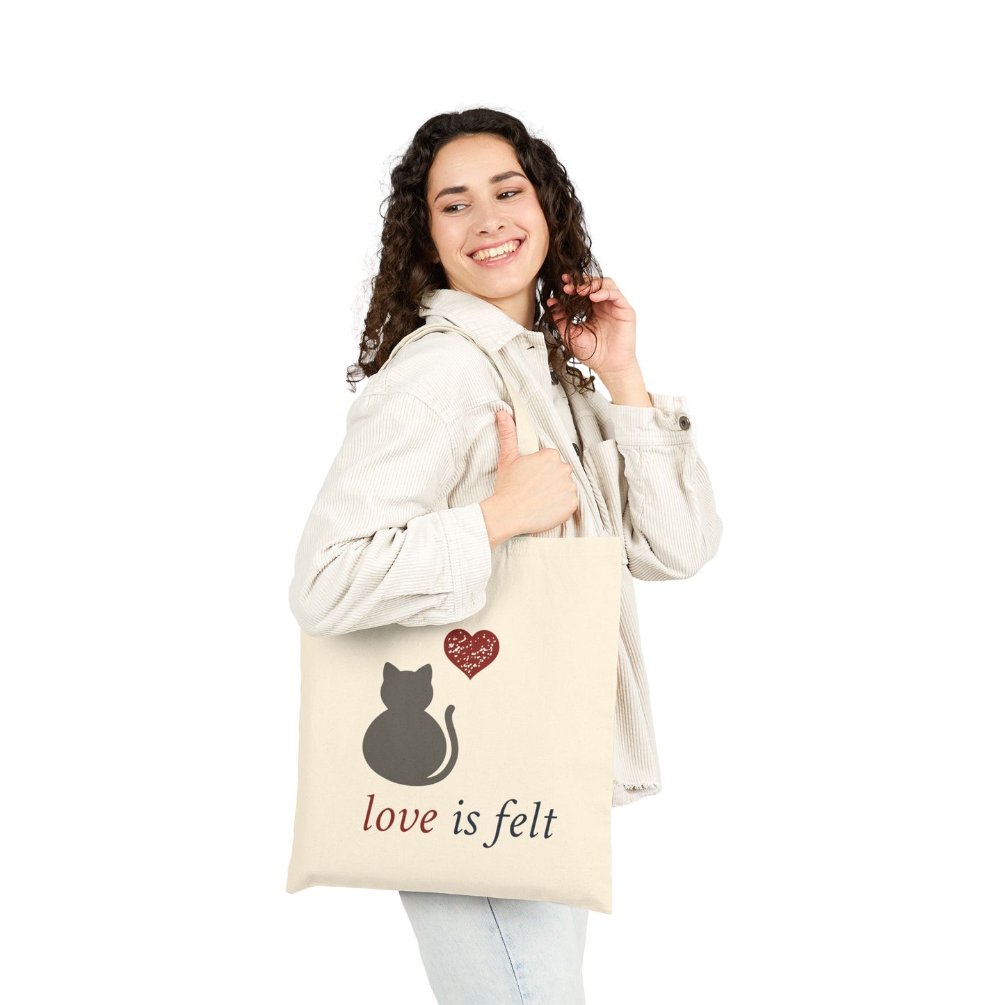 Love is felt Grey Cat Cotton Canvas Tote Bag