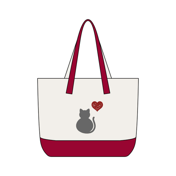 Canvas Tote — Grey Cat Heart Zippered Tote Bag