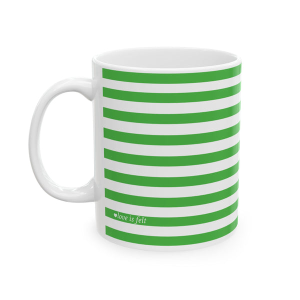 Striped Green Cat Ceramic Mug — Cute Cat Lover Coffee Cup