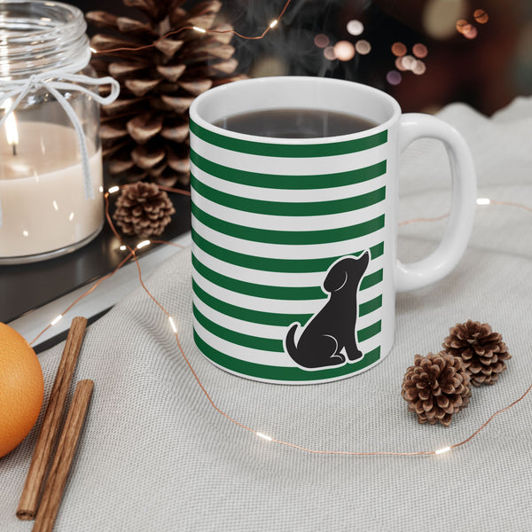 Striped Green Ceramic Mug — Classic Green White Stripe Coffee Cup (11oz)