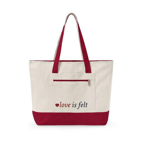 Canvas Tote — Grey Cat Heart Zippered Tote Bag