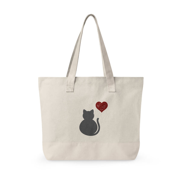 Canvas Tote — Grey Cat Heart Zippered Tote Bag