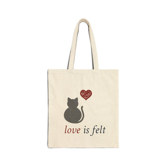 Love is felt Grey Cat Cotton Canvas Tote Bag