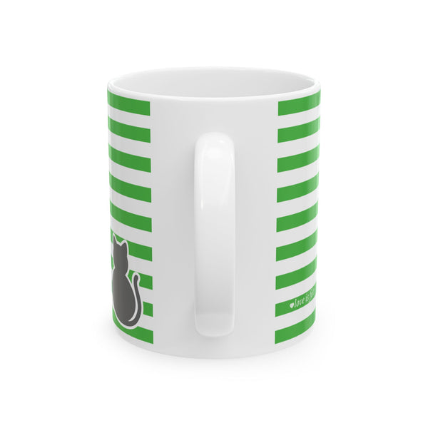 Striped Green Cat Ceramic Mug — Cute Cat Lover Coffee Cup  - WP