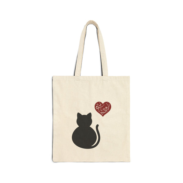 Black Cat and Heart Cotton Canvas Tote Bag
