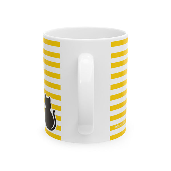 Yellow Striped Black Cat Ceramic Mug (11oz)