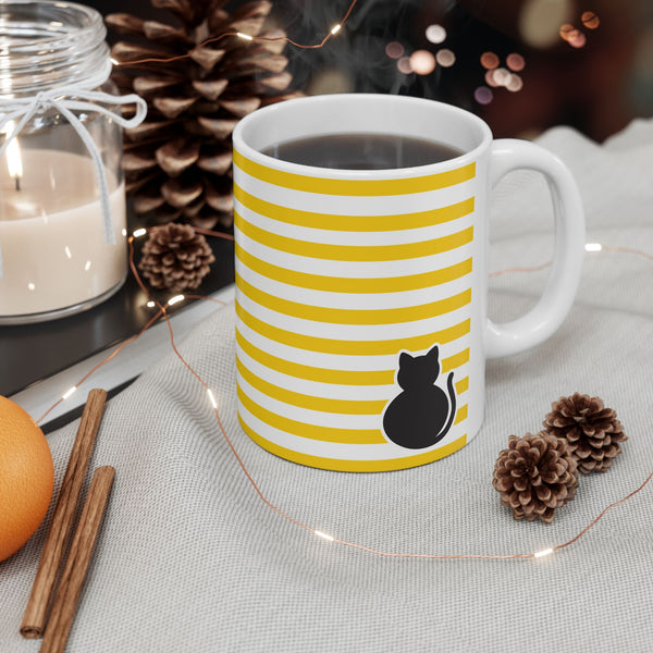 Yellow Striped Black Cat Ceramic Mug (11oz)