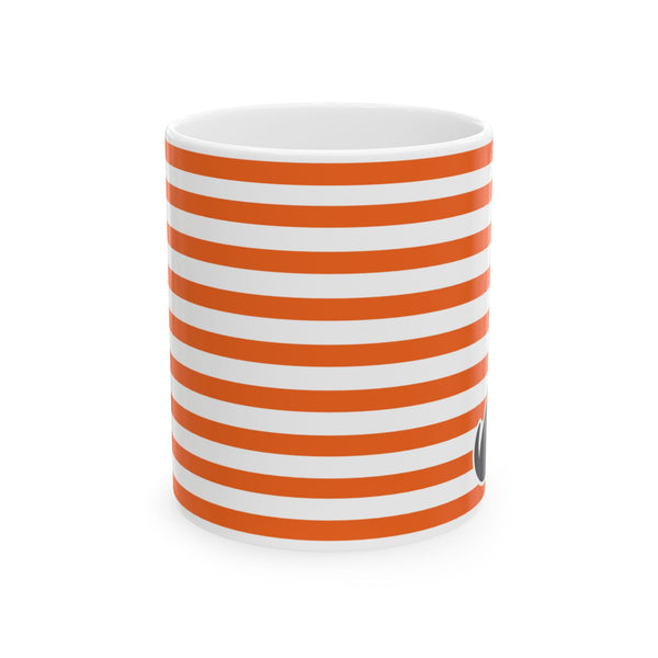 Striped Orange Dog and Heart Ceramic Mug — Halloween Black Dog and Heart Coffee Cup (11oz)