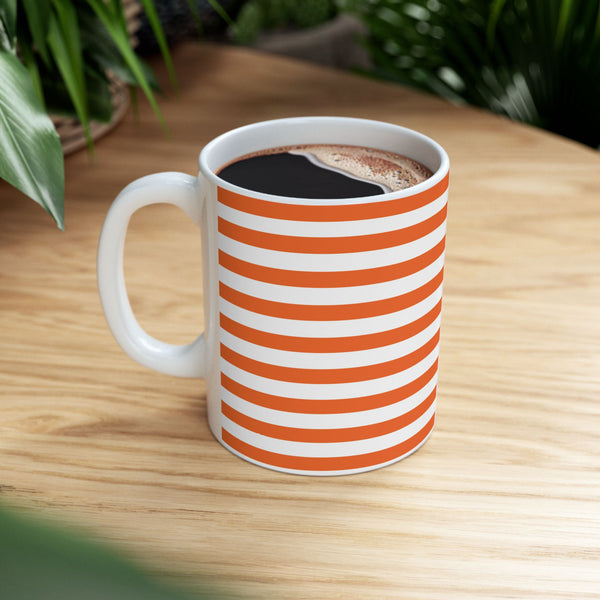 Striped Orange Dog and Heart Ceramic Mug — Halloween Black Dog and Heart Coffee Cup (11oz)