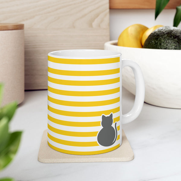 Yellow Striped Grey Cat Ceramic Mug (11oz)