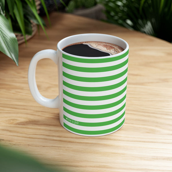 Striped Green Cat Ceramic Mug — Cute Cat Lover Coffee Cup