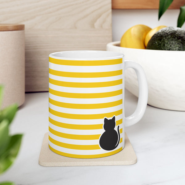 Yellow Striped Black Cat Ceramic Mug (11oz)