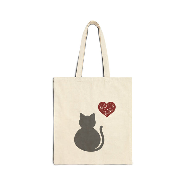 Grey Cat and Heart Cotton Canvas Tote Bag