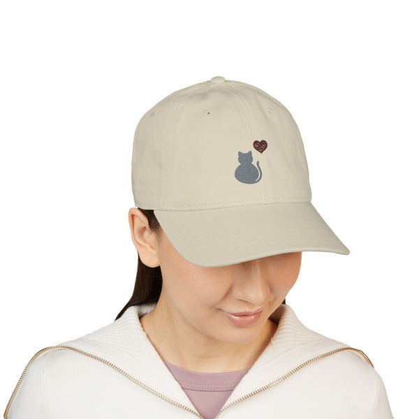 Grey Cat Embroidered Baseball Cap – Soft Organic Cotton