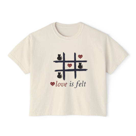 Cute Cat-Themed Women's Boxy Tee, Casual Shirt, Gift for Cat Lovers, Birthday, Pet Lovers, Everyday Wear, Love is Felt