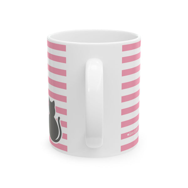 Pink Stripe Cat Mug — Cute Ceramic Coffee Cup