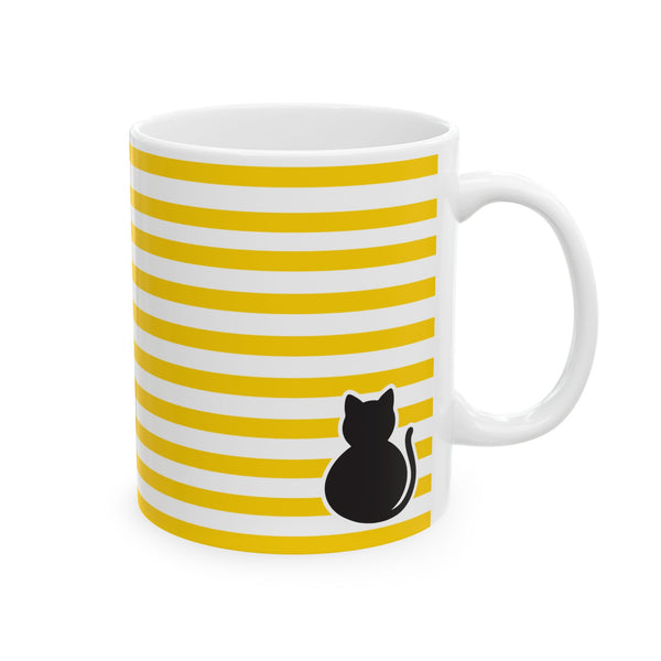 Yellow Striped Black Cat Ceramic Mug (11oz)