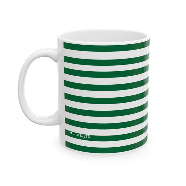 Striped Green Ceramic Mug — Classic Green White Stripe Coffee Cup (11oz)