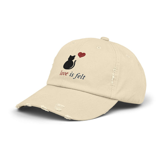 Distressed Cat Love Cap, Cute Cat Hat, Unisex Casual Cap, Gifts for Cat Lovers, Everyday Headwear, Valentine's Day Gift