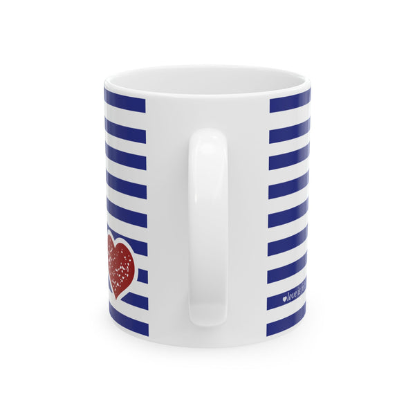 Heart Blue Striped Ceramic Mug — Classic Blue Candy -Stripe Coffee Cup (11oz )