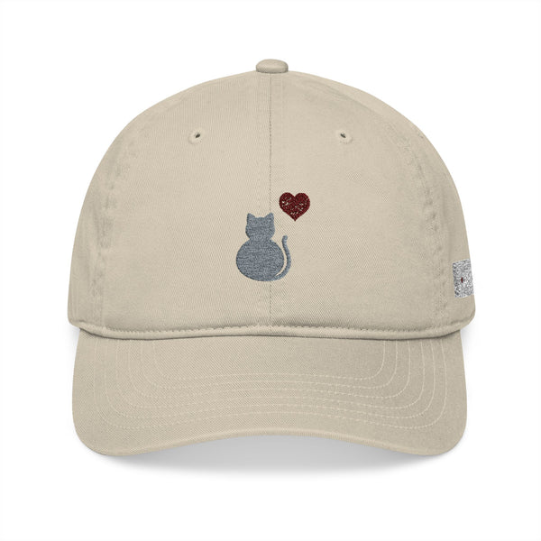 Grey Cat Embroidered Baseball Cap – Soft Organic Cotton