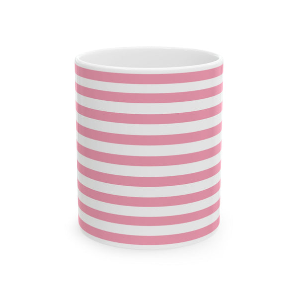 Pink Stripe Cat Mug — Cute Ceramic Coffee Cup
