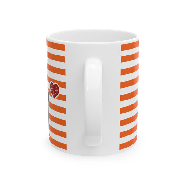 Striped Orange Dog and Heart Ceramic Mug — Halloween Black Dog and Heart Coffee Cup (11oz)