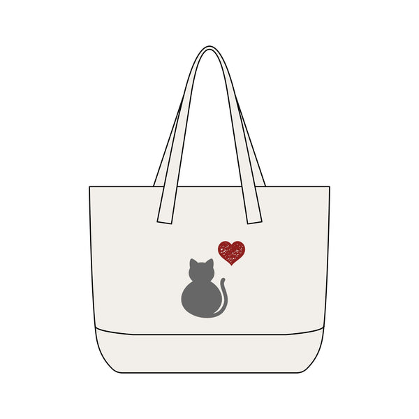 Canvas Tote — Grey Cat Heart Zippered Tote Bag