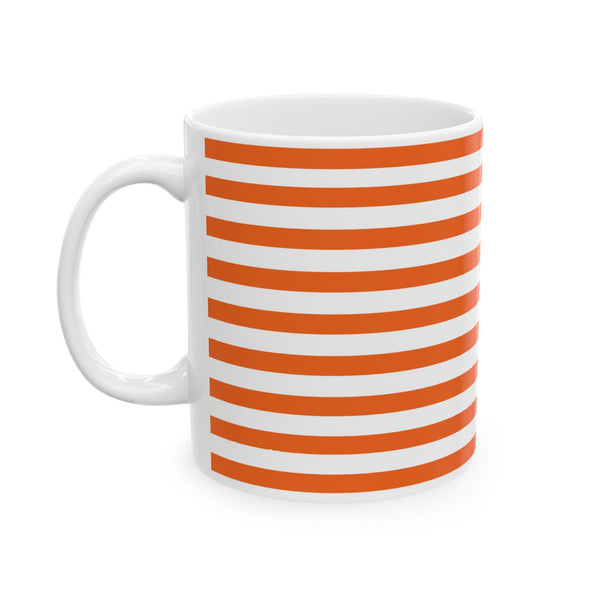 Striped Orange Dog and Heart Ceramic Mug — Halloween Black Dog and Heart Coffee Cup (11oz)