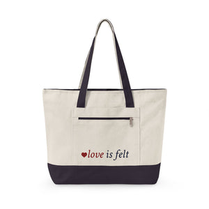 Canvas Tote — Grey Cat Heart Zippered Tote Bag