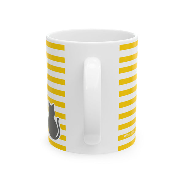 Yellow Striped Grey Cat Ceramic Mug (11oz)