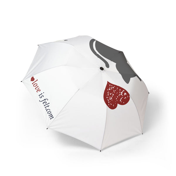 Foldable Umbrella — 'Love Is Felt' Heart & Cat Graphic