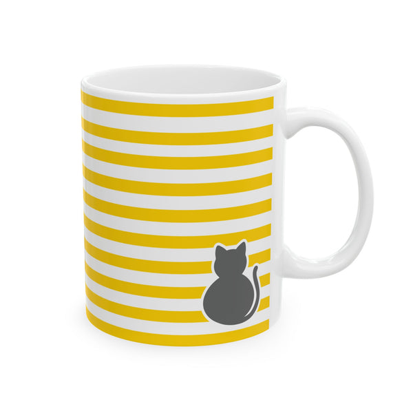 Yellow Striped Grey Cat Ceramic Mug (11oz)