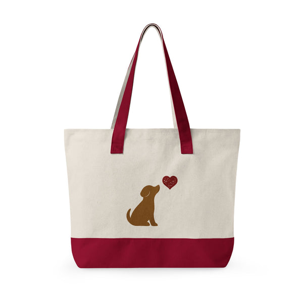 Golden Dog & Heart Zippered Canvas Tote