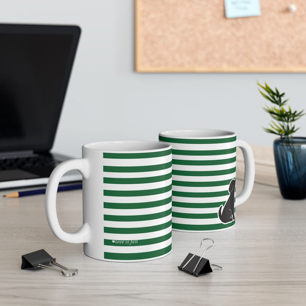 Striped Green Ceramic Mug — Classic Green White Stripe Coffee Cup (11oz)