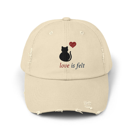 Distressed Cat Love Cap, Cute Cat Hat, Unisex Casual Cap, Gifts for Cat Lovers, Everyday Headwear, Valentine's Day Gift
