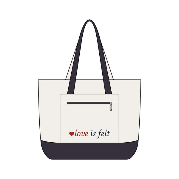 Canvas Tote — Grey Cat Heart Zippered Tote Bag