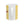 A white ceramic mug with yellow horizontal stripes on the sides and a small red heart graphic, shown on a clean white background.