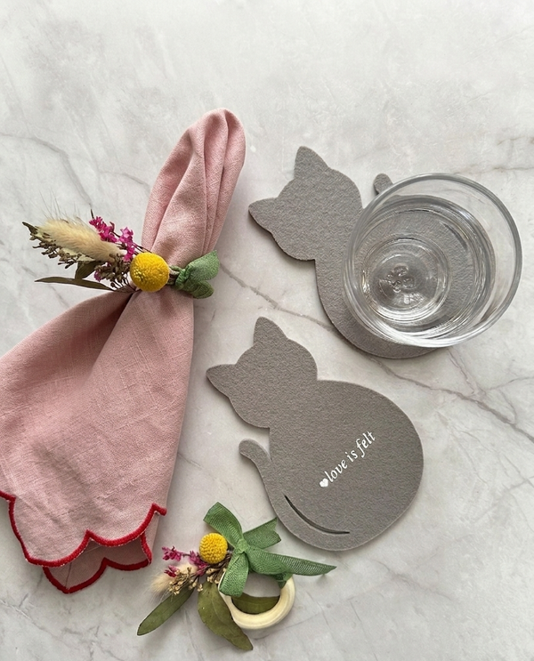 Cat Coasters – Wool Felt Set of 4 Drink Coasters